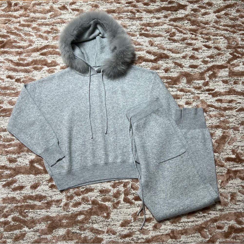 Two To Five Knit Lounge Set – Hoodie & Jogger Pants (Removable Fur Trim)